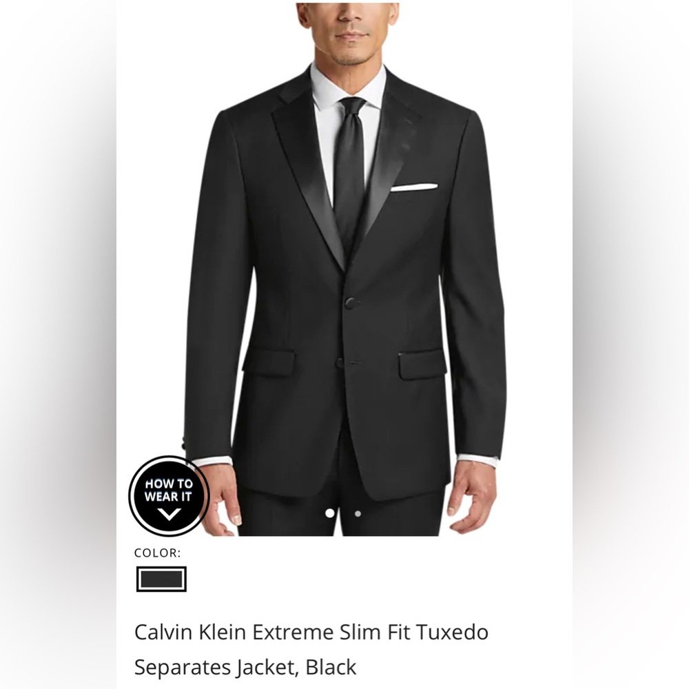 Calvin Klein Extreme Slim Fit Tuxedo Separates Jacket, Black Size 40